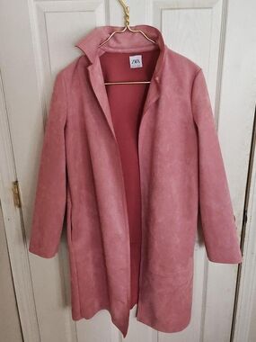 Zara Pink Long Sleeve Open Front Coat